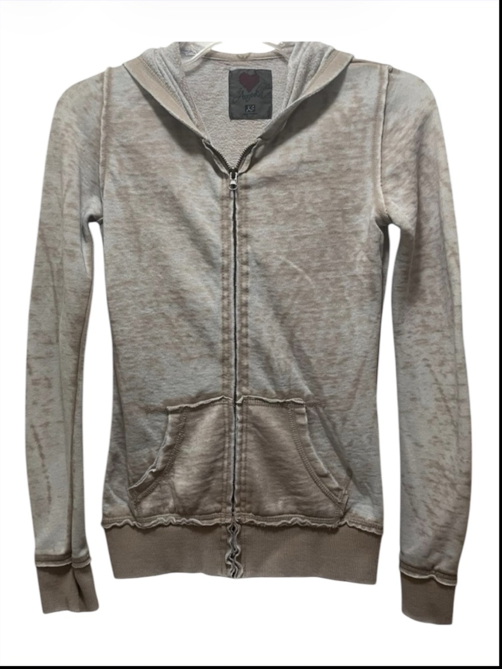 4 Anguka Cozy Heather, Distressed Hoodie In A Tan/Cream Combination